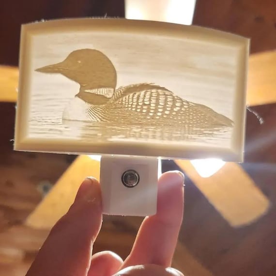 Loon Lithophane NightLight | 3D Printed Maine Wildlife Decor | Lake House Gift | Nature Lover Night Light | Maine Made